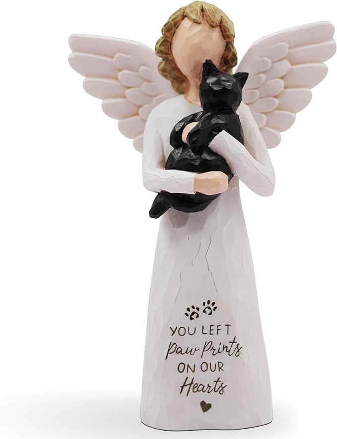 BORLESTA Cat Memorial Gifts for Loss of Cat, Pet Memorial Gifts for Cats, Loss of Cat Sympathy Gift, Passed Away Cat Gifts, Hand-Painted Cat Figurines Angel (Black)