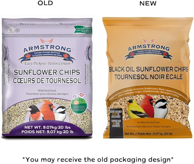 Armstrong Wild Bird Food Black Oil Sunflower Chips, 20 Pounds - for Northern Cardinals, American Goldfinches and Black-Capped Chickadees - Ideal for Outside Feeders