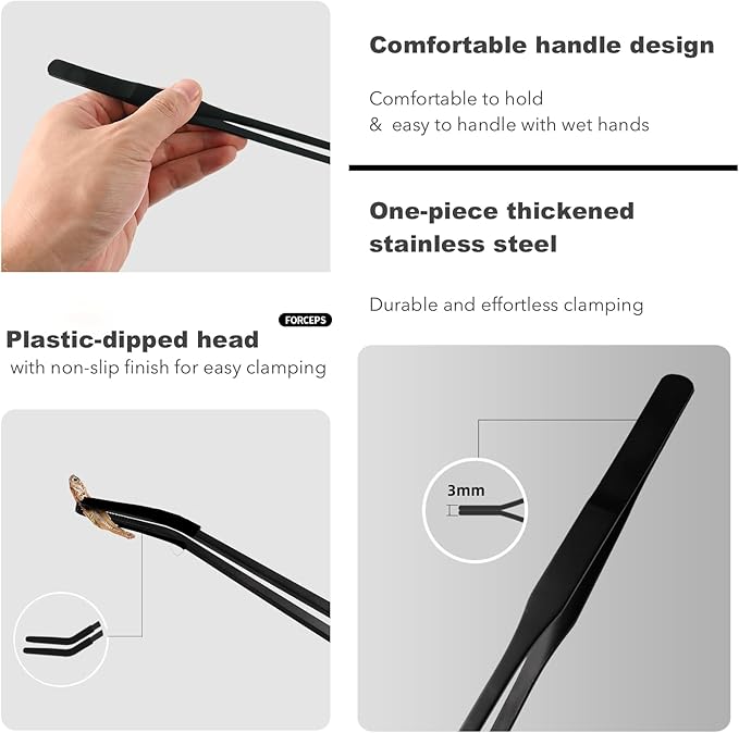 Reptile Long Handle Feeding Tools,2Pcs Extra Long Stainless Steel Reptile Feeding Tongs with Rubber Tip, 1Pcs Reptile Feeding Spoon, 1Pcs Plastic Reptile Feeding clamp,Terrarium Feeder Tool