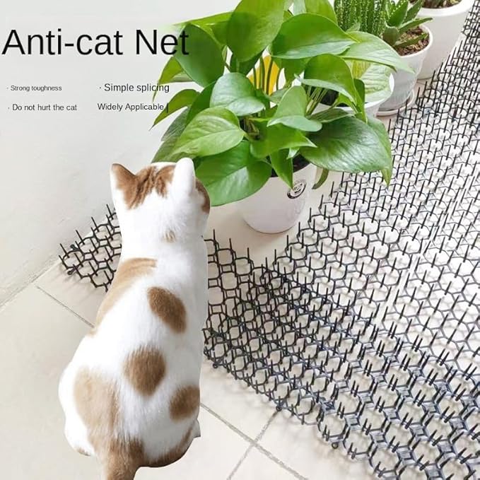 BUYTER 12 Pack 8.5 * 6.5 Inch Square Cat Scat Mats with Spikes, Cat Repellent Pads Fence Animal Barrier,Included 12 Pack Staples and 20 Pack Zip Ties (8.5''*6.5'')