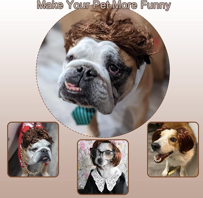 Dog Wig Pet Costumes, Cat Costume Synthetic Accessories Small Dog Headwear for Halloween Christmas Eve Festival Party Decor, Head Wear Apparel Toy (B)
