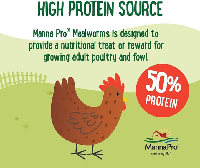 Manna Pro Farmhouse Favorites Mealworms Poultry Treat - Protein Treat for Poultry - Chickens, Turkeys, Ducks, Geese, and Guinea Fowl Treat - Contains 50% Protein - 100% Natural Poultry Snack - 2lbs