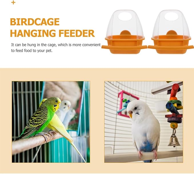 NUOBESTY 2pcs Hanging Bird Feeder and Water Bowl Set for Parakeets and Cockatiels, Brown Plastic Food Dispenser Cage Accessories for Bird Feeding and Watering Supplies