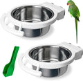 BNOSDM 2 PCS Bird Feeding Dish Cups Perch Stand Hanging Stainless Steel Bird Bowls Food Container Food and Water Bowls with Spoon for Budgie Cockatoo Finch Lovebirds Pigeons (White)