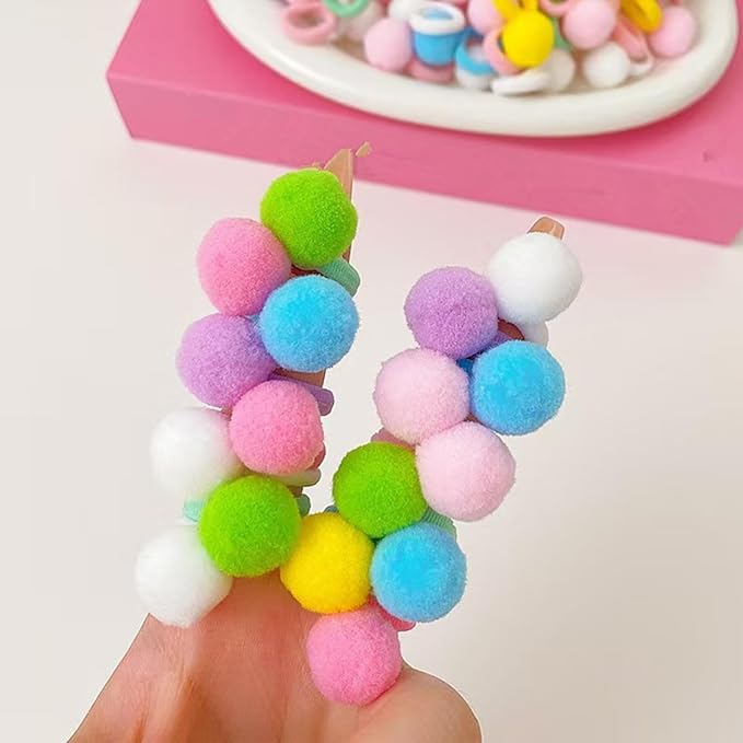 50pcs Dog Hair Bows Puff Ball,Pompom with Elastic Cotton Hair Tie Band for Doggy Puppy Cats Kitten Pets,Yorkshire Grooming Hair Accessories,No Damage Hair,0.75inch Hair Rope Multicolored