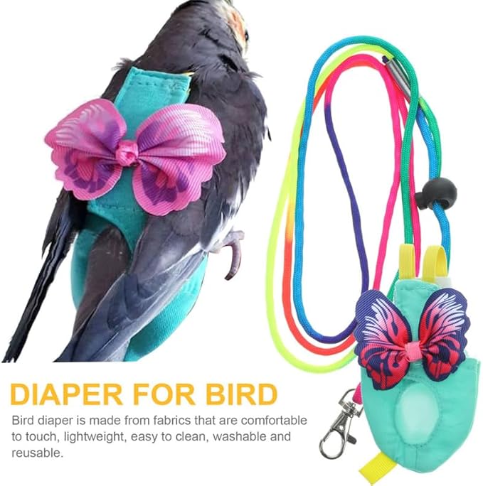 POPETPOP Bird Diaper Harness and Leash Parrot Flying Clothes Suit Reusable Breathable Cloth for Small Parakeets Cockatiels and Lovebirds Flight Protection