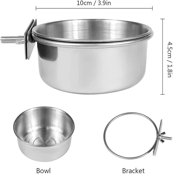 8 pcs Bird Feeding Dish Cups, Parrot Stainless Steel Food Bowl Cage Water Feeder with Clamp Holder for Parrots Cockatiel Budgies Lovebird Parakeet Feeding Cups with 8 Spoon