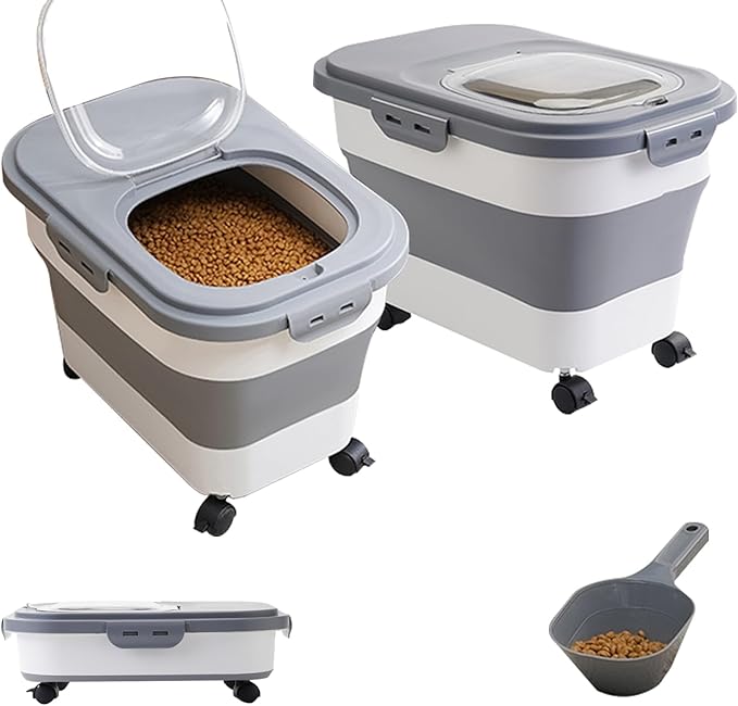Dog Food Storage Container Up to 2pack*20LB,Collapsible Dog Food Container with Travel Silicone Bowl and Scoop for Dog/Cat/Bird Food/Cat litter,Keep Dry Food Fresh,Easy to Move.