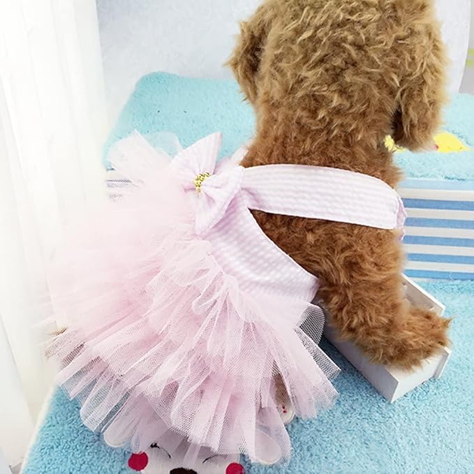 Dog Dresses, Fashion Pet Dog Clothes, Striped Mesh Puppy Dogs Princess Dresses (Pink/Blue/Denim(3pack), Medium)