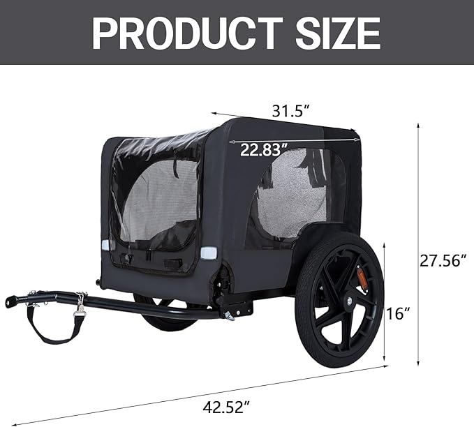 Anwick Dog Bike Trailer, Heavy Duty Dog Trailer for Bicycle, Cart Pet Bike Carrier with 3 Doors, 16" Wheels, Flag, Collapsible to Store, Pet Cart Bicycle Carrier for Small and Medium Pets