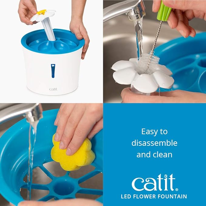 Catit LED Flower Fountain with Triple Action Filter, Cat Drinking Water Fountain, 3 L