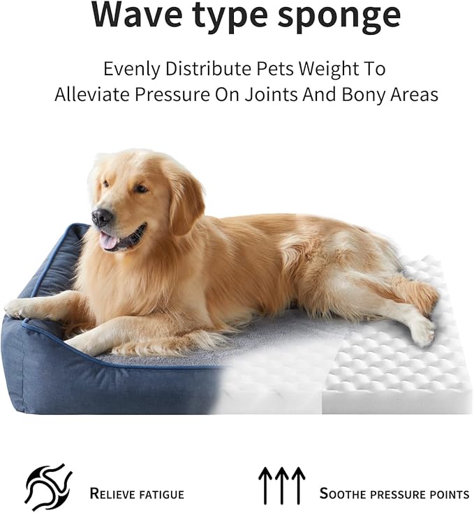 Orthopedic Dog Beds for Medium Dogs, Durable Egg Crate Foam Sofa Dog Bed wit Washable Removable Cover,Waterproof Lining,Pet Bed for Large Dogs (Denim Blue, 31.5" L x 25.2" W x 7" Th)