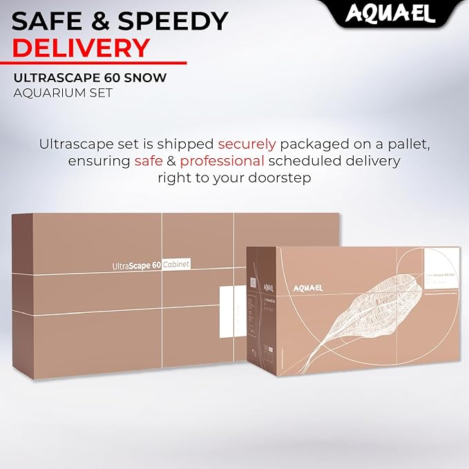 Aquael Ultrascape 60 Set - Rimless Glass Fish Aquarium Kit with Ultra Slim Light - Fish Tank with Aquarium Stand & Foam Pad (Ultrascape 60 Snow W/Ultra Slim)