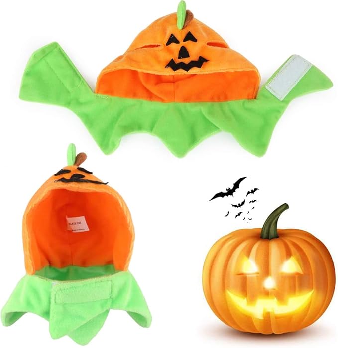 Idepet Cat Costume Pumpkin Hat for Cats, Adjustable Halloween Cap Hat Cute Pumpkin Cloak Outfits for Kittens Puppies