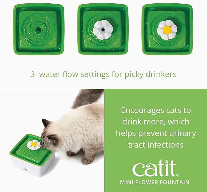 Catit 2.0 Mini Flower Drinking Fountain – Cat Water Fountain with Triple Filter and Ergonomic Drinking Options,Green