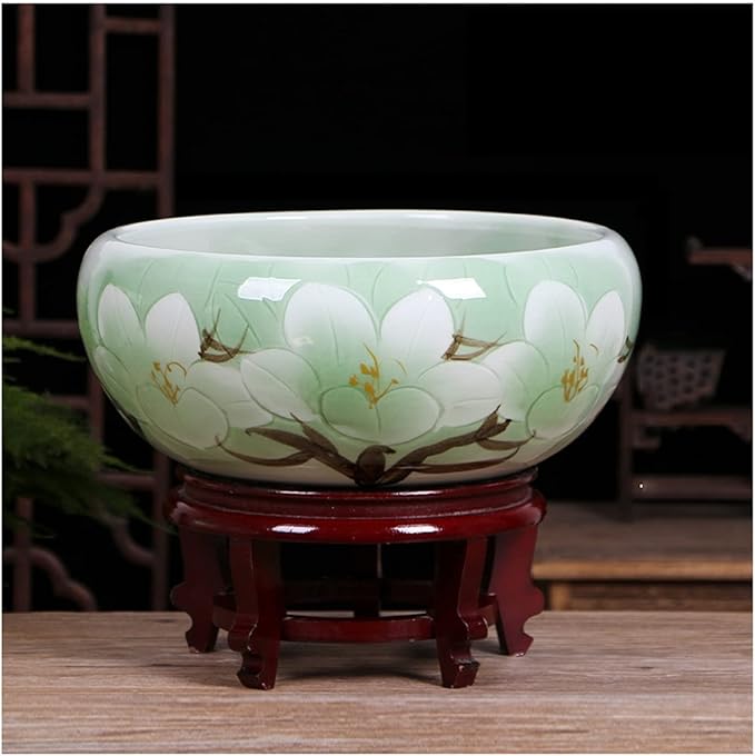 Aquarium Aquarium Fish Tank Blue and White Ceramic Goldfish Bowl Home Living Room Office Desktop Fish Culture Bowl Aquarium Starter Kits Fish Tank Decorations (Color : B, Size : 50CM)