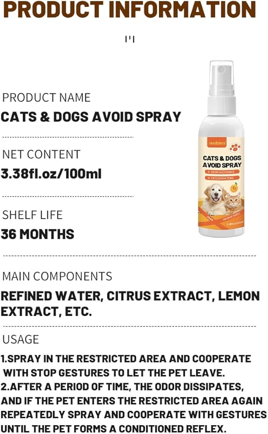 Cat Deterrent Spray Natural Safe Deterrent Spray Protect Furniture Sofas, Rugs, Restricted Areas-for Behavior Effective Deterrent for Urine Marking & Scratching