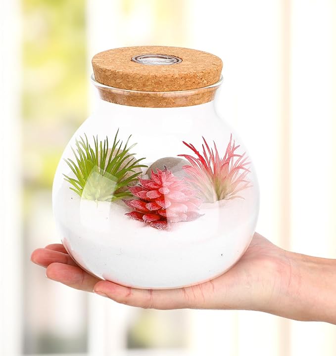 Ecological Bottle with Led Light 5.51In Transparent Glass Fish Tank Micro Landscape Aquarium Desktop Aquatic for Home Decor