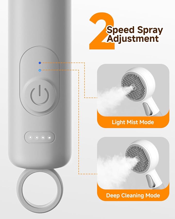 Pet Spray Brush for Cats & Dogs, 3-in-1 Grooming Tool with Steam Mist, 2-Speed Spray Settings, Removes Dander & Deshedding, One-Touch Self-Cleaning Hair Brush, for Long Short Hair Pets
