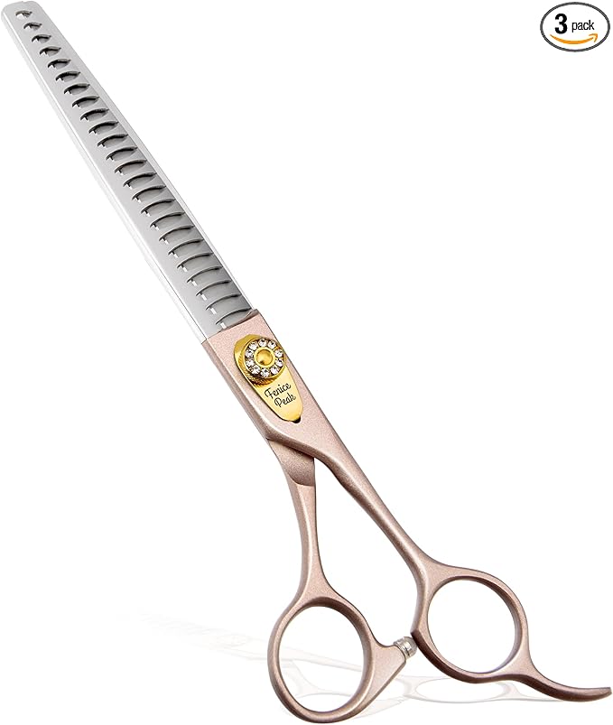 Fenice Peak Thinning Shears for Dogs and Cats Rose Gold Pet Grooming Scissors Chunkers Shears 440C Stainless Steel Professional Dog Trimming Scissors 8''