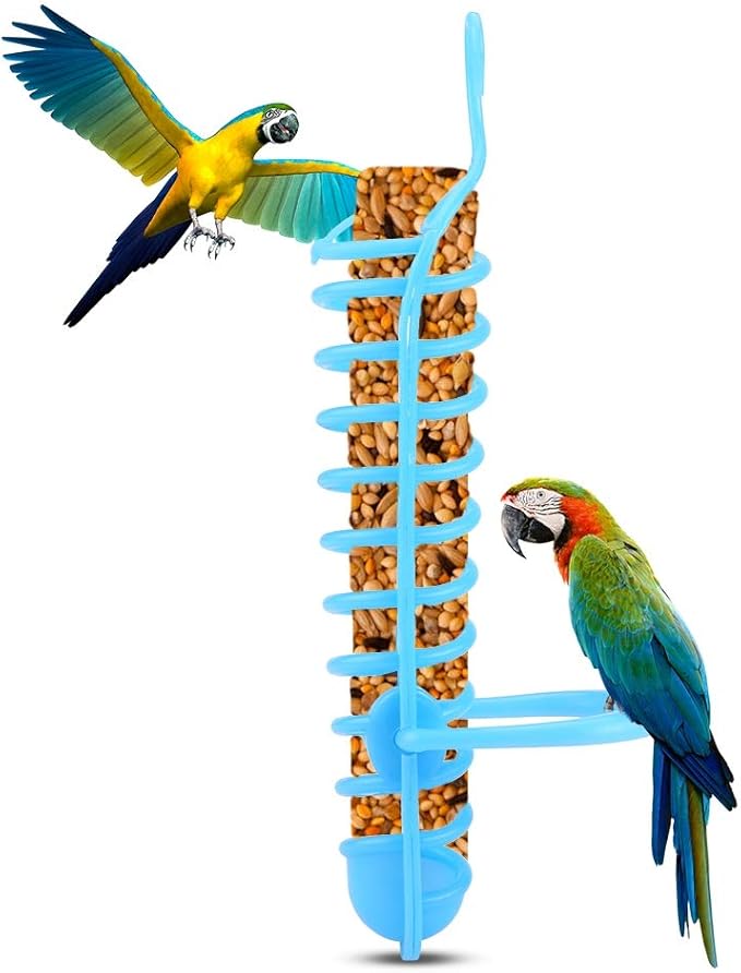 Millet Holder for Birds Parrots Feeder Basket Hollow Basket Food Fruit Feeding Perch Stand Hanging Fruit Vegetable Millet Container Birds Feeders(Blue)