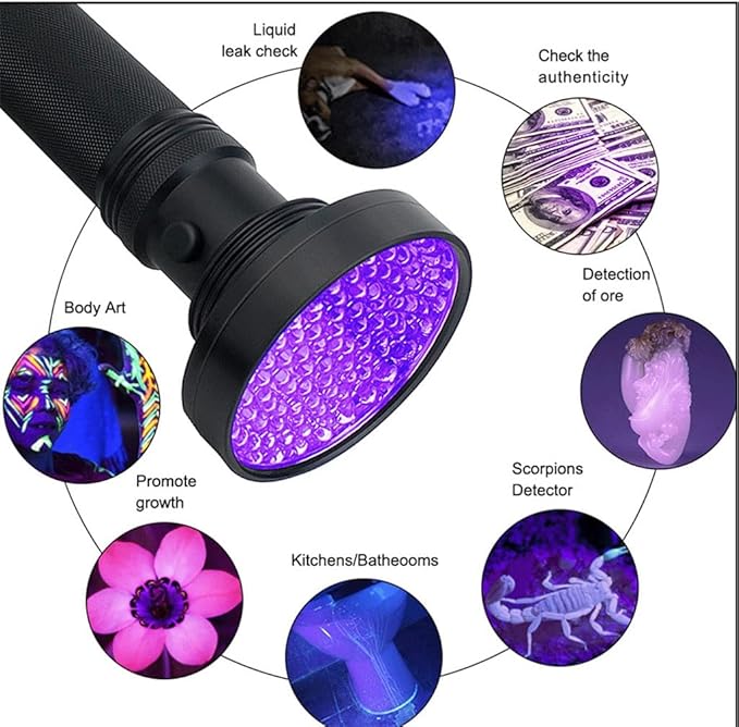Portable High Brightness Flashlight Black Light for Pet Detector Urine Drying Stains Bugs (D 7.87 * 19cm)