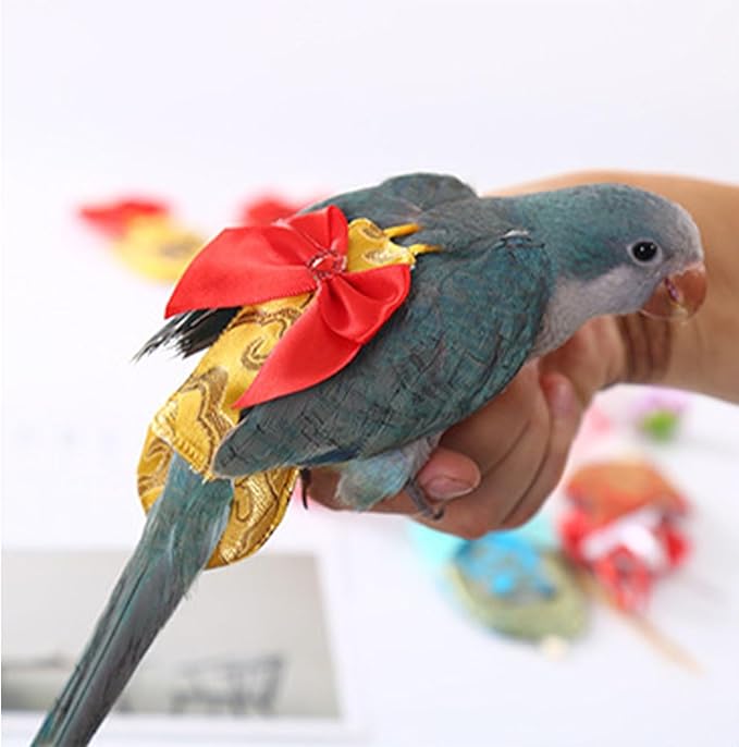 Escape-Proof Parrot Adjustable Flight Suit with Bow(Without Leash), Standalone Reusable Bird Nappy Clothing for Cockatiels,Parakeets & Medium Parrots - Breathable Nylon(Yellow Nylon-S)