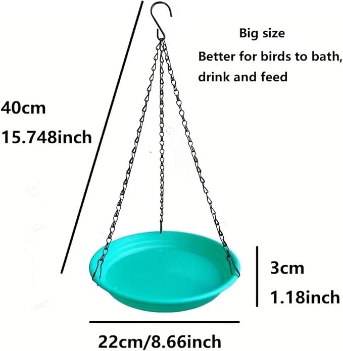 Hanging Bird Feeder and Waterer Tray Water Feeding Bowl Garden Decor with Chains Sturdy Birds Water Station for Backyard Yard, Green
