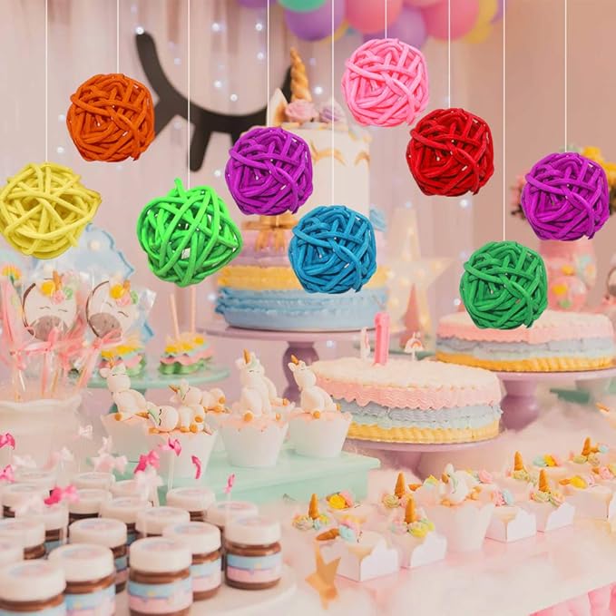 80 Pieces Wicker Rattan Balls Parrot Bird Toys Chewing Toys for Parakeet Budgie Cockatoo, Grapevine Ball for Birds, DIY Craft Party Wedding Multi-Colored (80 pcs, 1.18In)