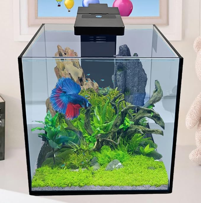 Level One Pets 3 Gallon Mini Betta, Small Fish Aquarium Kit - Includes Duo 2 in 1 Submersible Filter with LED Light