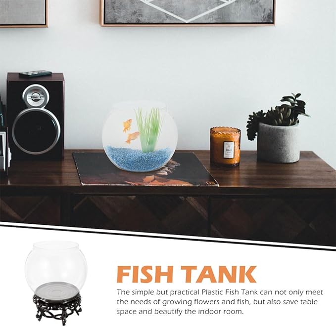 DECHOUS Round Fish Bowl with Stand, 2 Gallon Fish Tank Decor Tabletop Small Fish Bowl Hydroponic Vase Planter Aquarium Desktop Fish Tank for Betta Fish/Goldfish, Plastic Material