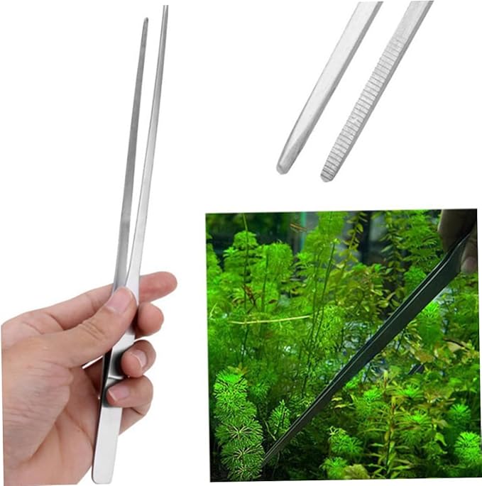 FRCOLOR 2pcs Stainless Steel Aquatic Plant Tongs Straight Curved Tweezers for Fish Tank Maintenance Resistant Tools for Planting and Arranging Aquarium Plants