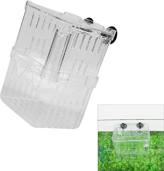 Suspended Double Compartment Fish Breeding Tanks Clear Incubator Box Set of 2 for Fry and Shrimp Hatching Breedinig Use Fish Isolation Container