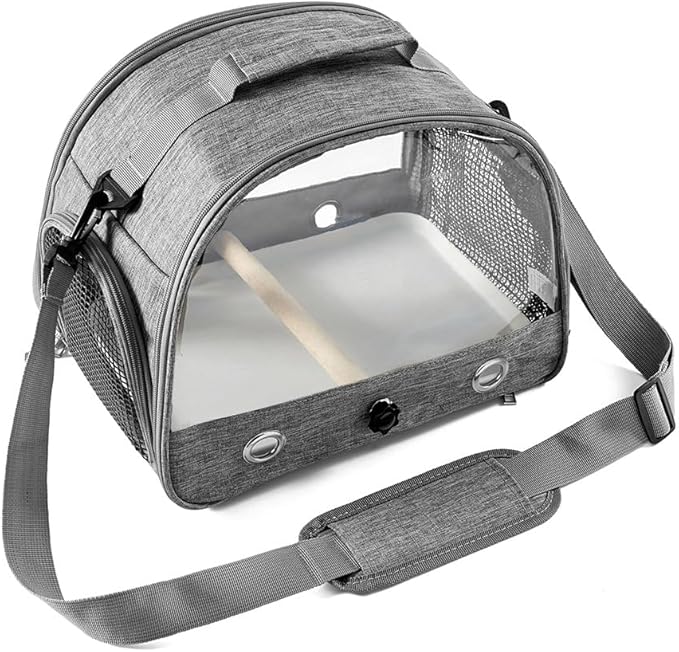 Portable Bird Carrier Bag, Parrot Breathable Shoulder Bag, Travel Parakeet Travel Cage with View Window, Small Bird Rat Clear Cage with Standing Perch Tray, Pet Outdoor Vet Visit Holder Handbag