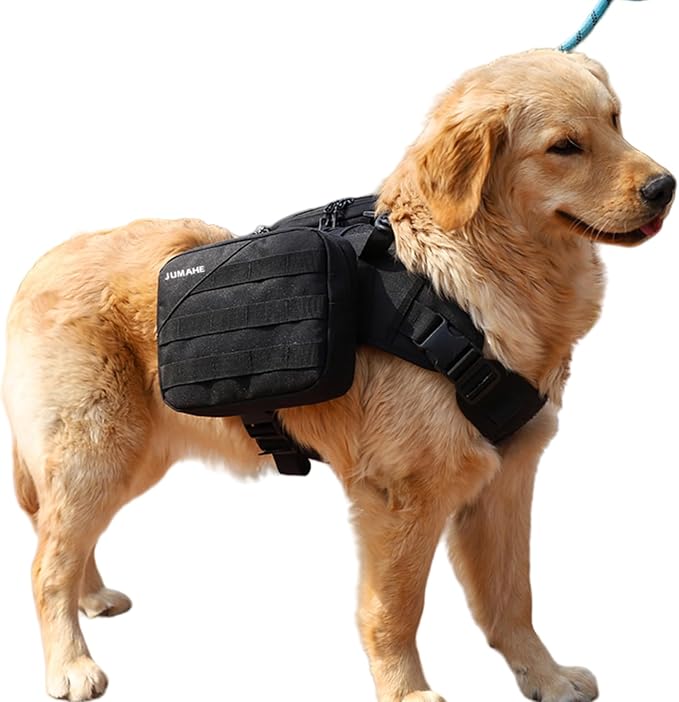 x Jumahe Dog Hiking Backpack for Large/Giant Dogs – 2 Spacious Side Bags, Breathable Waterproof Fabric, Fits Chest 30"-40" (85-120 lbs), 5 Adjustable Buckles, Outdoor Travel Vest, Black