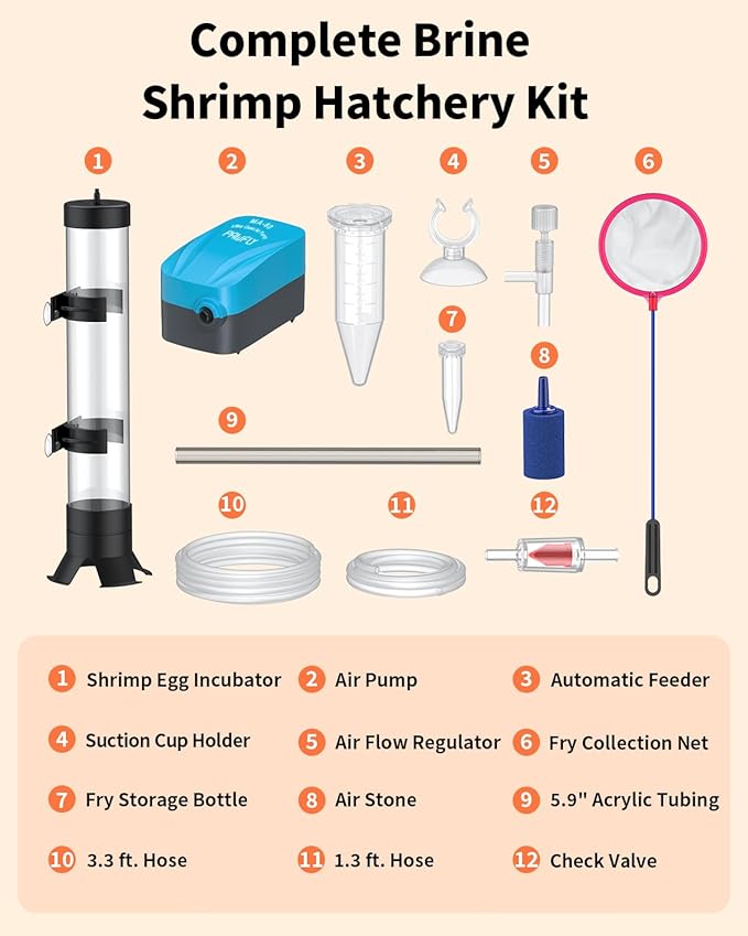 Pawfly Brine Shrimp Hatchery Kit, Shrimp Egg Incubator, Brine Shrimps Hatching Set, Artemia Hatchery with Air Pump, Live Brine Shrimps Net, Automatic Feeders & More