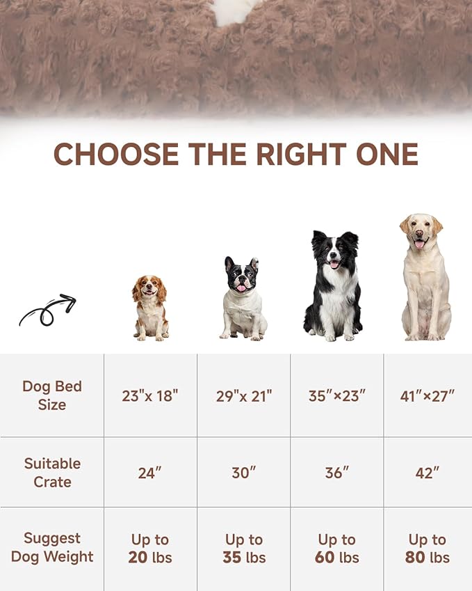 KSIIA Washable Dog Bed Deluxe Plush Dog Crate Beds Comfy Kennel Pad Anti-Slip Pet Sleeping Mat for Large, Jumbo, Medium, Small Dogs Breeds, 41" x 27", Brown