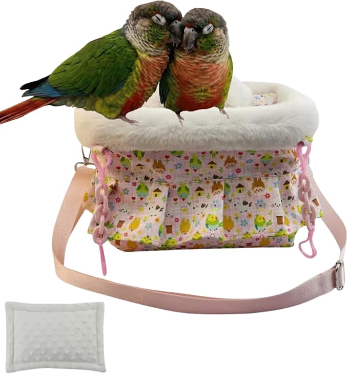 2 in 1 Warm Bird Carrier Bag, Bird Hammock Bed for Cage, Winter Travel Bag, Portable Parrot Outing Bag for Lovebird, Budgie, Conure, Quaker, Small Medium Birds (Pink,Medium)
