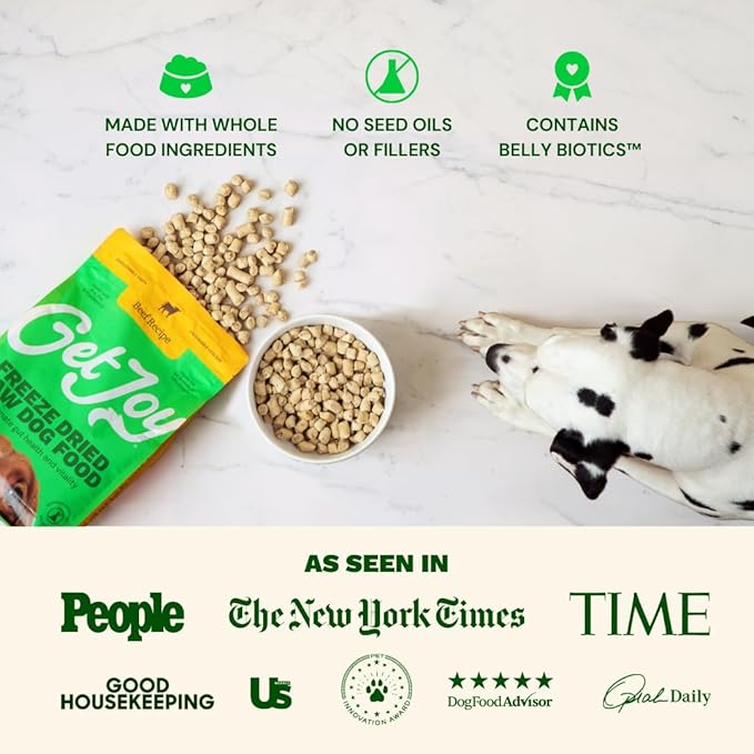 Get Joy Freeze Dried Raw Chicken Dog Food, High Protein Grain Free Meal, Topper & Treat, Gut Health Support with Probiotics, Small to Large Breed, 16oz Bag