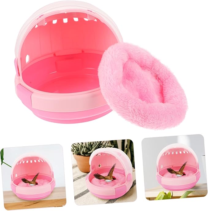 Mikikit Pink Bird Carrier Cage Nest Warmer for Birds Travel-Friendly Portable Cage