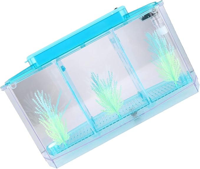 Rengue Fish Breeder Box for Aquarium TripleChamber Fish Breeder Box for Aquarium, Transparent LED Acrylic Small Fishes Breeding Isolation for, Transparent LED Acrylic (Blue)