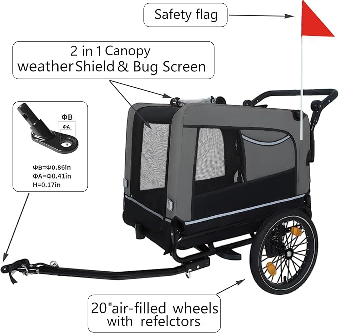 Extra Large Dog Bike Trailer, 2-in-1 Convertible Pet Stroller Cart Bicycle Carrier with Swivel Wheels & Universal Hitch, Foldable Pet/Cargo Carrier for Bicycles Camping Hiking