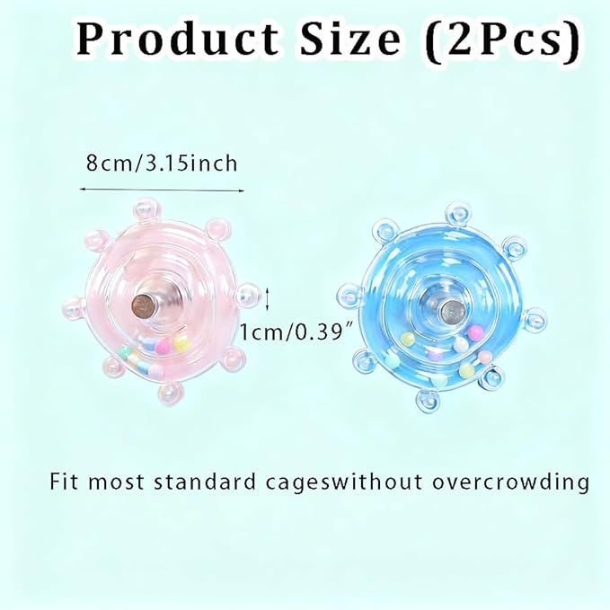 Bird Cage Spinning Toy for Parakeets & Cockatiels, 2 Pack Interactive Spinner Rattle Bird Toys, Cage Mounted Chew Toy for Canary Lovebirds Finches Small Birds Cage Accessories