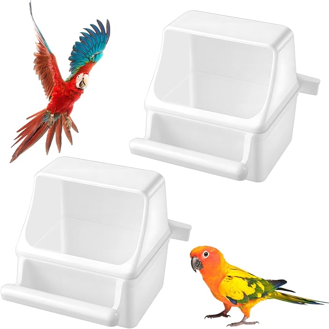 2 PCS Bird Feeder for Cage, White Anti-Spill Bird Cage Food Bowls, Birds Cages Feeder Cups for Small Pet Birds and Parakeets