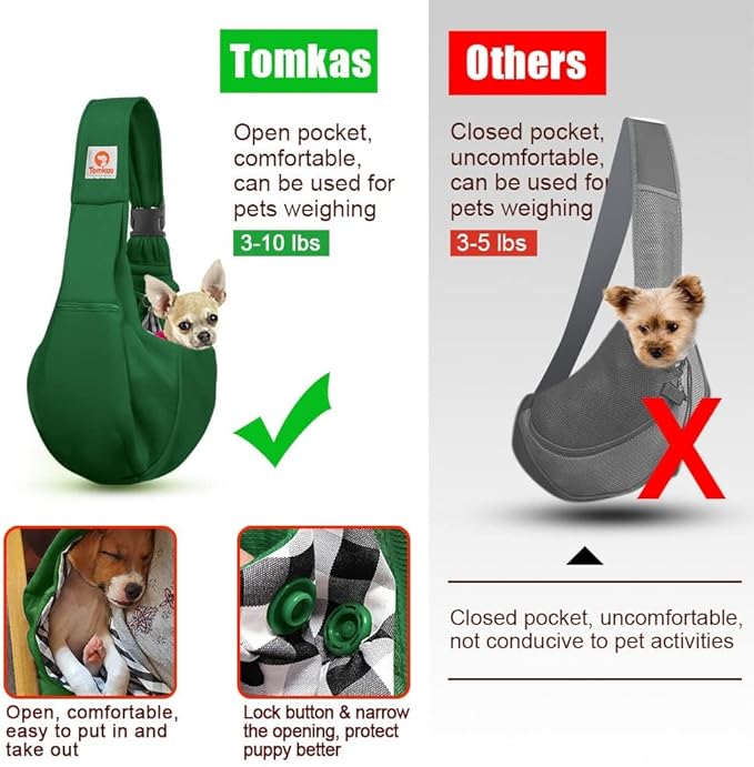 Tomkas Dog Sling Carrier for Small Dogs Puppy Carrier for Small Dogs (Emerald Green, Adjustable Strap & Zipper Pocket)