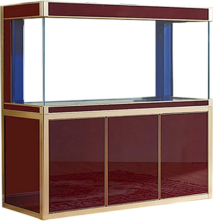 170 Gallon Aquarium Fish Tank LED Light Pump Freshwater Filter Upright Fishtank Stand Bundle Straight Corners Ultra Clear Tempered Glass with Complete Aquarium Setup (Red with Gold Trim)