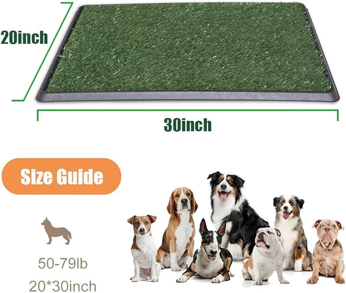 LITA Dog Grass Pad with Tray - Dog Litter Box with 2 Artificial Grass Pads - Potty Tray for Balcony Apartment Indoor Outdoor Use - 20x30 INCH