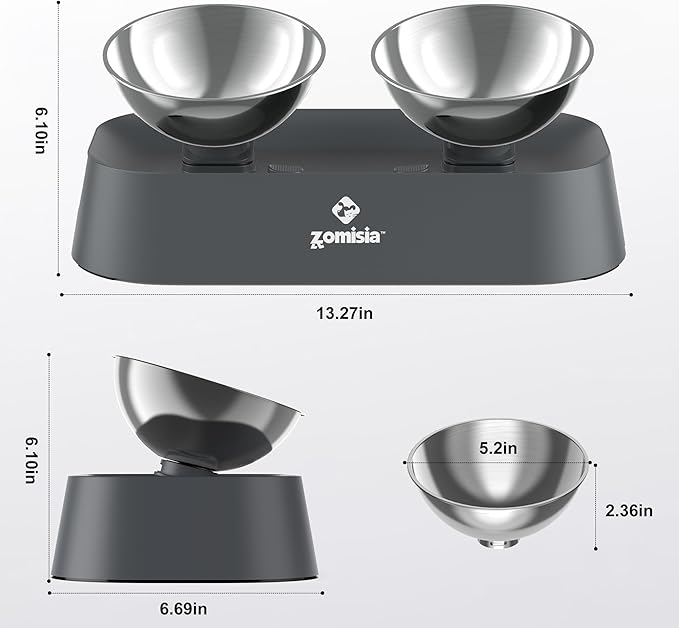 Raised Cat Food and Water Bowls with 3 Height for Indoor Cats, 15° Tilted in Both Ways Elevated Base Anti Vomiting Cat Dishes, Anti Spill for Puppies