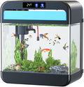 Fish Tank Aquarium 2.2 Gallon Fish Bowl with Humidifier 7 Color Auto-Looping Light 3 in 1 Pump with Filteration & Oxygenation & Circulation, Temperature Display, HD Float Glass, Thickened Base