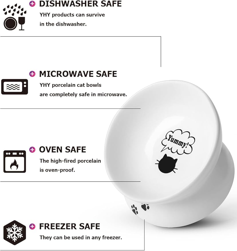 Y YHY Cat Bowl Anti Vomiting, Raised Food Bowls, Tilted Elevated Bowl, Ceramic Pet Food Bowl for Flat Faced Cats, Small Dogs, Protect Pet's Spine, Dishwasher Safe (5 Inches, White)